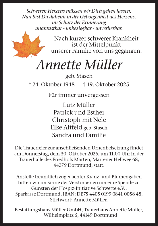 Traueranzeige von Annette Müller von Ruhr Nachrichten