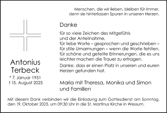 Traueranzeige von Antonius Terbeck von Münsterland Zeitung