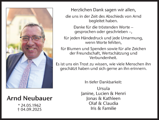Traueranzeige von Arnd Neubauer von Ruhr Nachrichten und Dorstener Zeitung