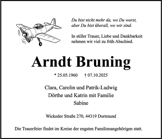 Traueranzeige von Arndt Bruning von Ruhr Nachrichten