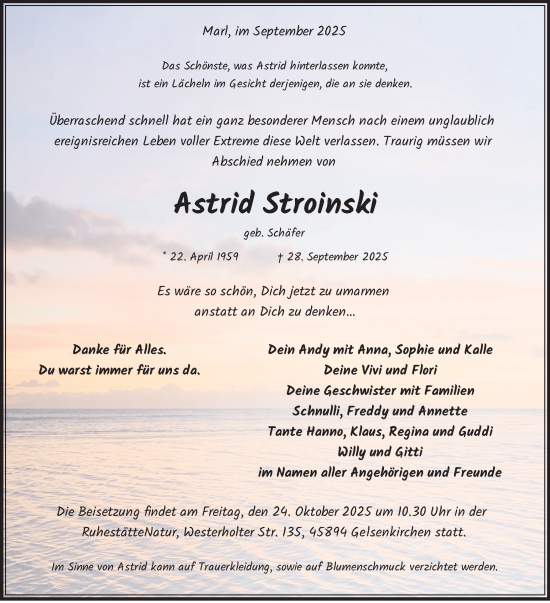 Traueranzeige von Astrid Stroinski von Trauer Vest