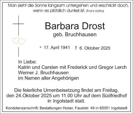 Traueranzeige von Barbara Drost von Ruhr Nachrichten