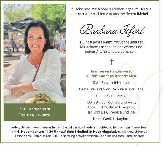 Traueranzeige von Barbara Isfort von Münsterland Zeitung