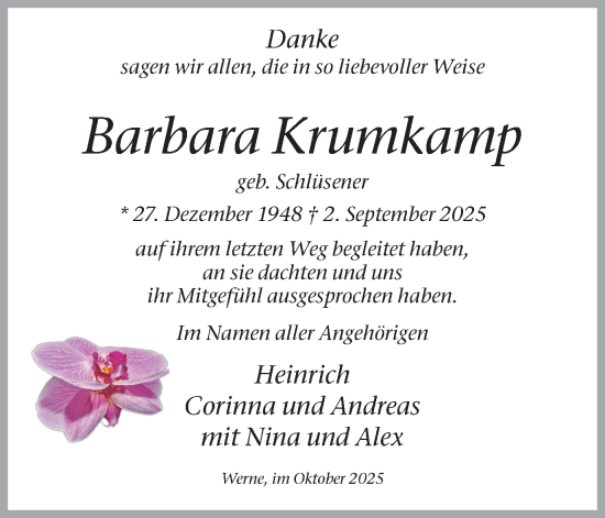 Traueranzeige von Barbara Krumkamp von Ruhr Nachrichten