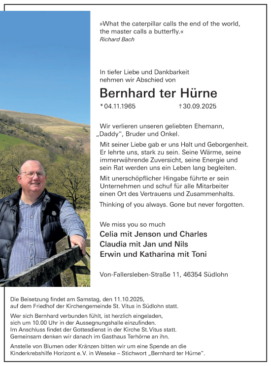 Traueranzeige von Bernhard ter Hürne von Münsterland Zeitung