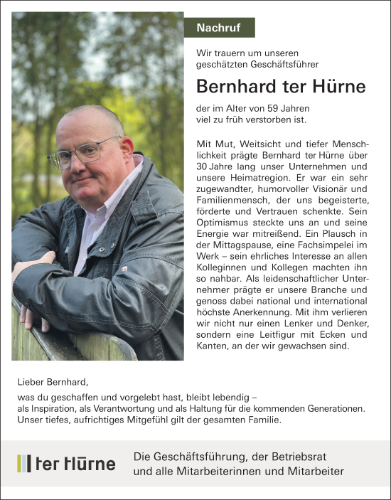 Traueranzeige von Bernhard ter Hürne von Münsterland Zeitung