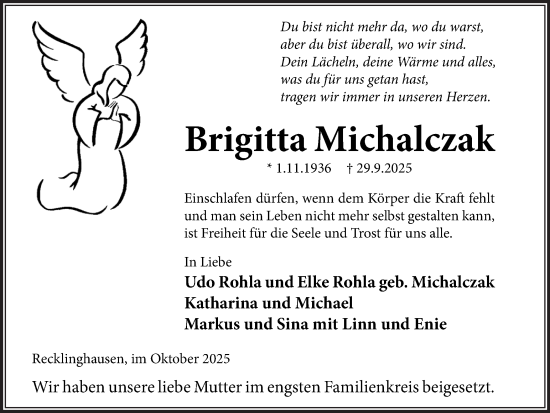 Traueranzeige von Brigitta Michalczak von Trauer Vest
