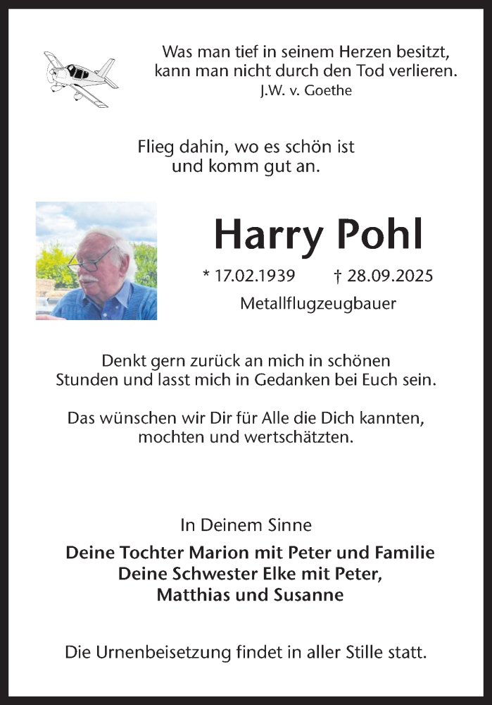  Traueranzeige für Harry Pohl vom 04.10.2025 aus Ruhr Nachrichten