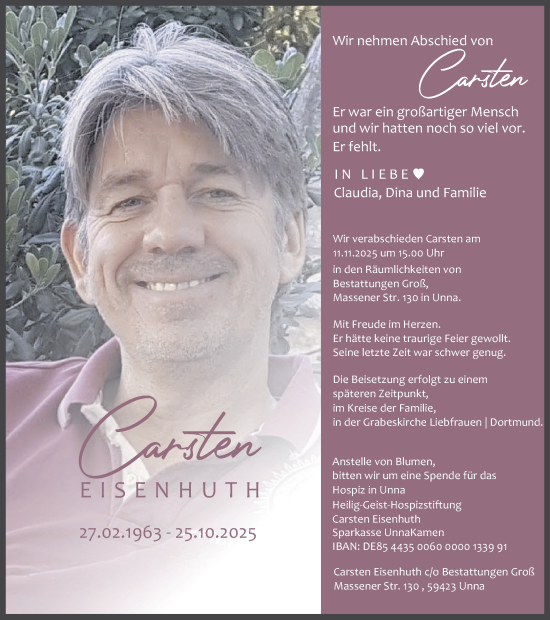 Traueranzeige von Carsten Eisenhuth von Ruhr Nachrichten