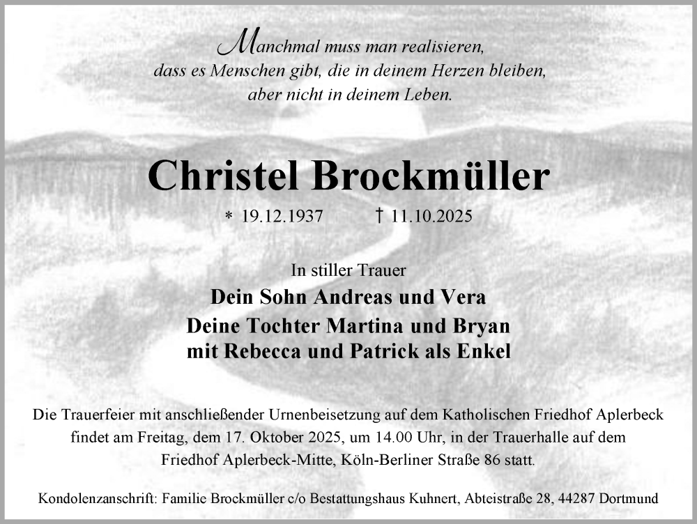  Traueranzeige für Christel Brockmüller vom 16.10.2025 aus Ruhr Nachrichten