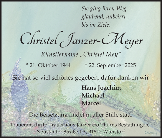 Traueranzeige von Christel Janzer-Meyer von Ruhr Nachrichten