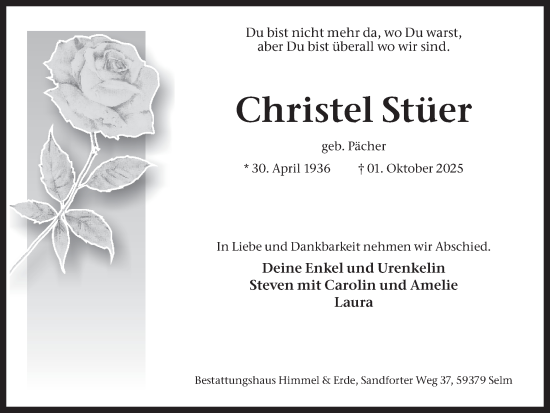 Traueranzeige von Christel Stüer von Ruhr Nachrichten
