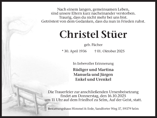 Traueranzeige von Christel Stüer von Ruhr Nachrichten