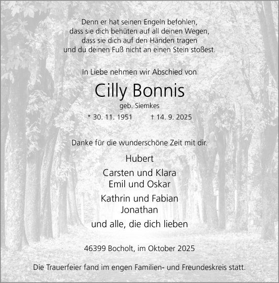 Traueranzeige von Cilly Bonnis 