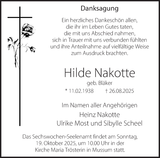 Traueranzeige von Hilde Nakotte von Bocholter Borkener Volksblatt 