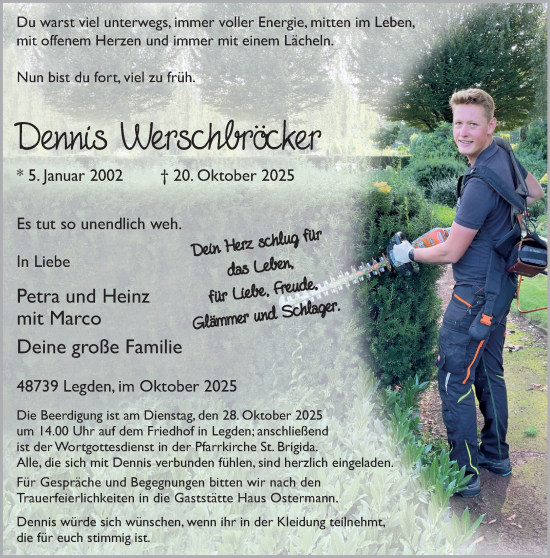 Traueranzeige von Dennis Werschbröcker von Münsterland Zeitung