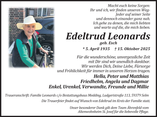Traueranzeige von Edeltrud Leonards von Ruhr Nachrichten