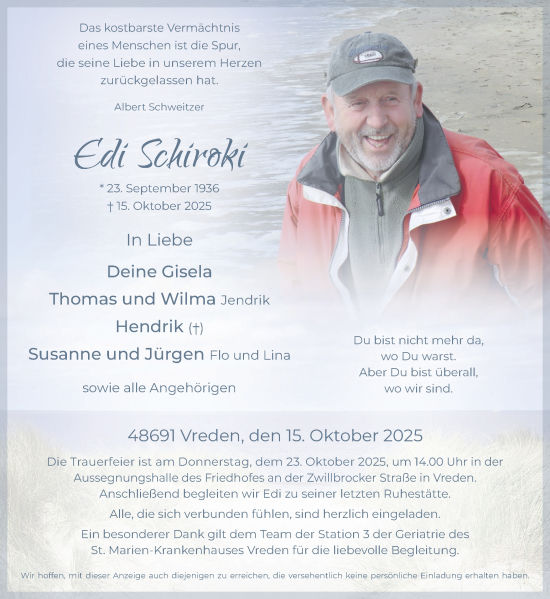 Traueranzeige von Edi Schiroki von Münsterland Zeitung