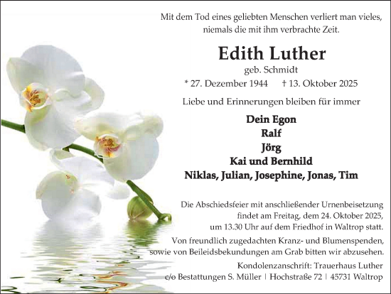 Traueranzeige von Edith Luther von Trauer Vest