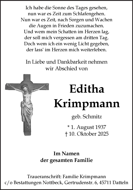 Traueranzeige von Editha Krimpmann von Trauer Vest