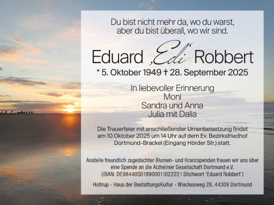 Traueranzeige von Eduard Robbert von Ruhr Nachrichten