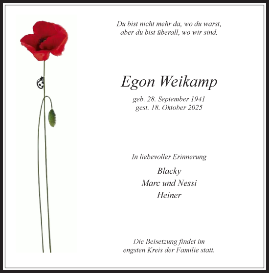 Traueranzeige von Egon Weikamp 