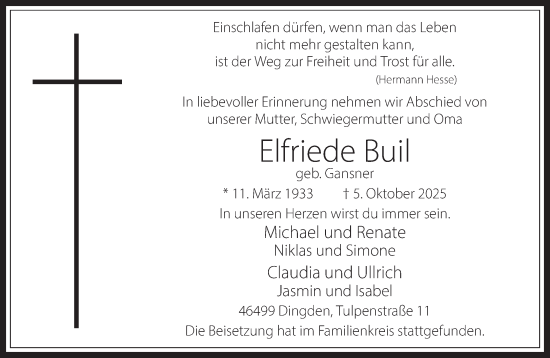 Traueranzeige von Elfriede Buil 
