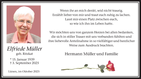 Traueranzeige von Elfriede Müller von Lüner Anzeiger