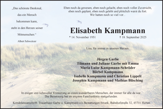Traueranzeige von Elisabeth Kampmann von Trauer Vest