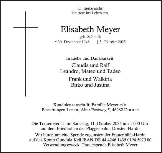 Traueranzeige von Elisabeth Meyer von Ruhr Nachrichten und Dorstener Zeitung