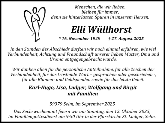 Traueranzeige von Elli Wüllhorst von Ruhr Nachrichten