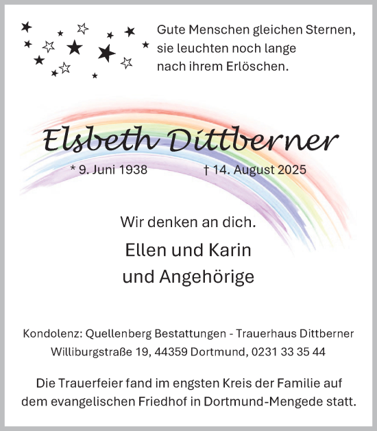 Traueranzeige von Elsbeth Dittberner von Ruhr Nachrichten