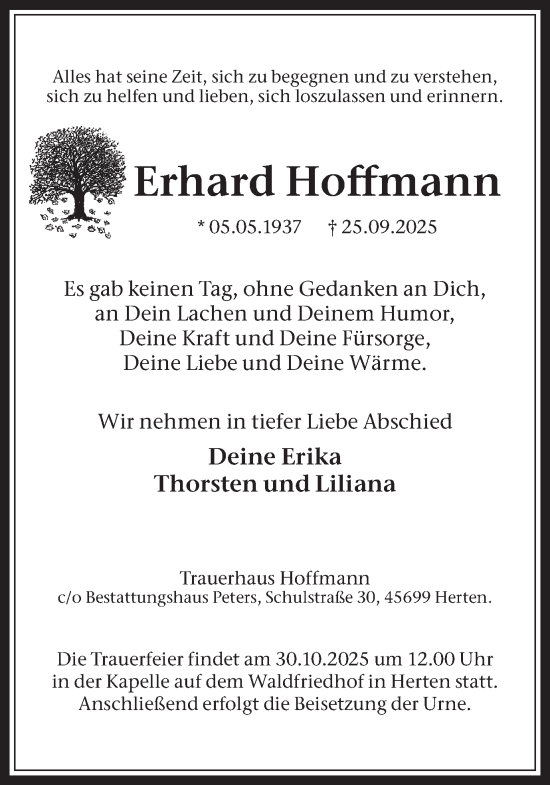 Traueranzeige von Erhard Hoffmann von Trauer Vest