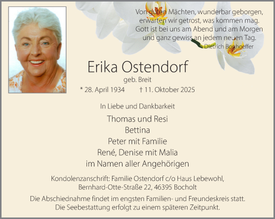 Traueranzeige von Erika Ostendorf 