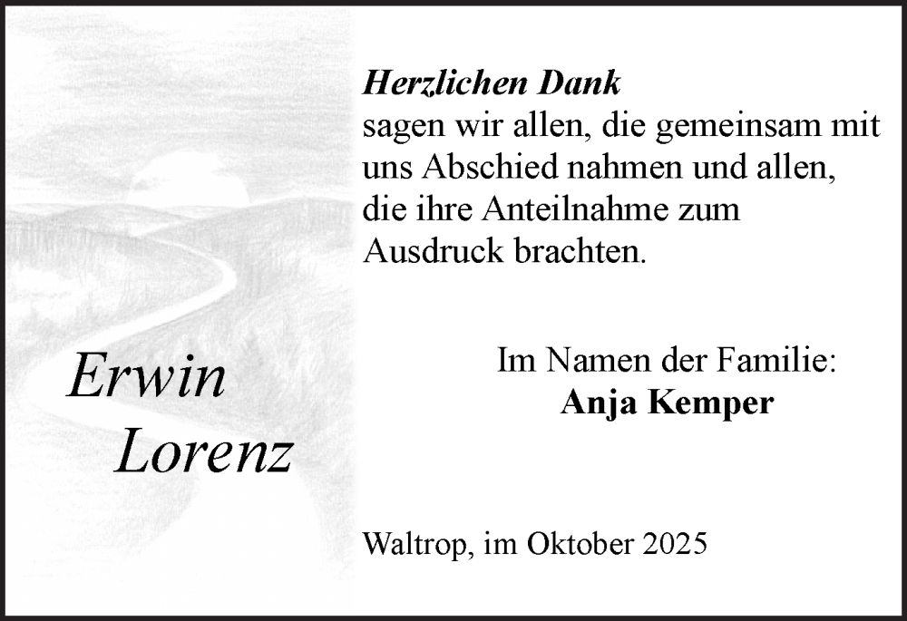  Traueranzeige für Erwin Lorenz vom 08.10.2025 aus Trauer Vest