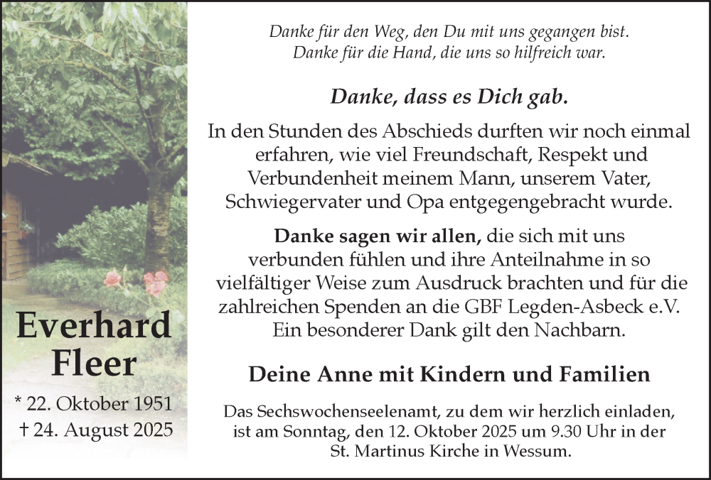  Traueranzeige für Everhard Fleer vom 08.10.2025 aus Münsterland Zeitung