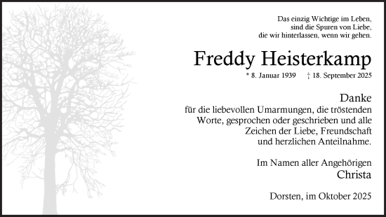 Traueranzeige von Freddy Heisterkamp von Ruhr Nachrichten und Dorstener Zeitung