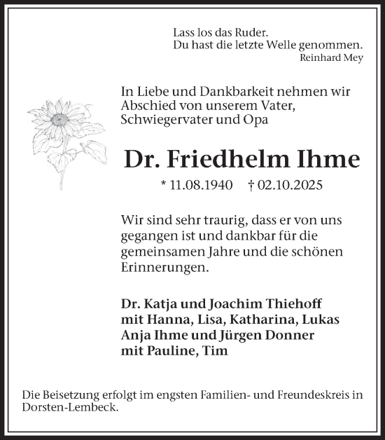 Traueranzeige von Friedhelm Ihme von Trauer Vest