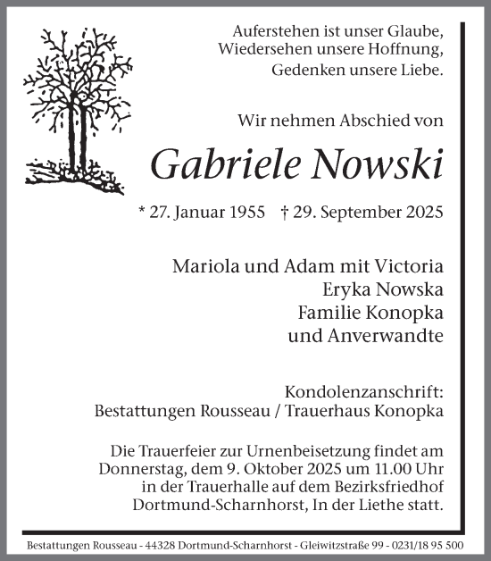 Traueranzeige von Gabriele Nowski von Ruhr Nachrichten