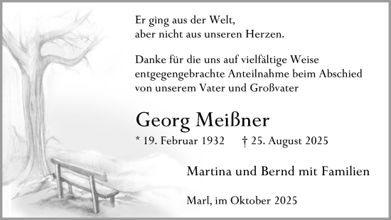 Traueranzeige von Georg Meißner von Ruhr Nachrichten und Halterner Zeitung