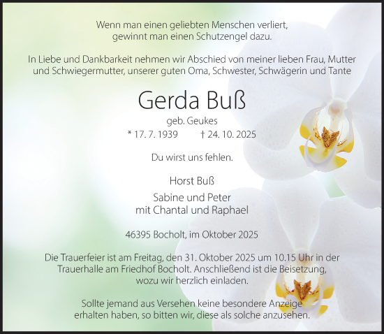 Traueranzeige von Gerda Buß 