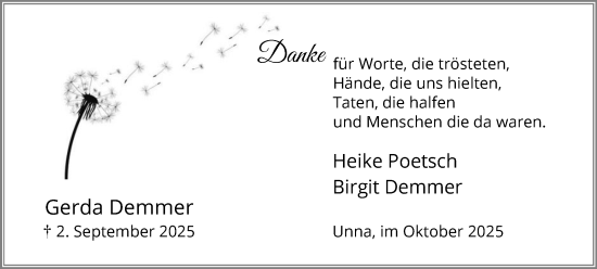 Traueranzeige von Gerda Demmer von Hellweger Anzeiger