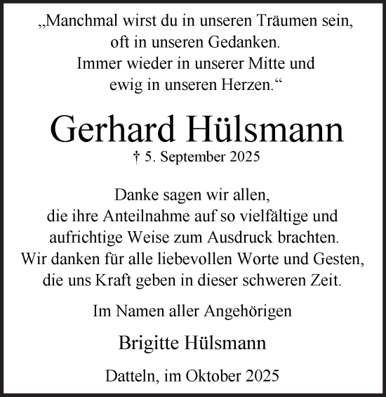 Traueranzeige von Gerhard Hülsmann von Trauer Vest