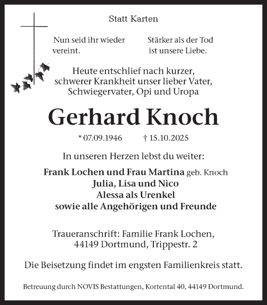 Traueranzeige von Gerhard Knoch von Ruhr Nachrichten