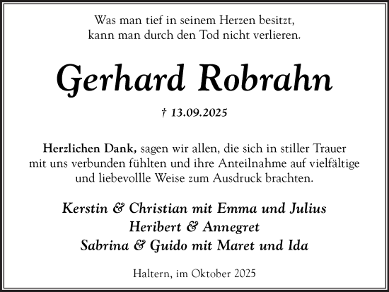 Traueranzeige von Gerhard Robrahn von Trauer Vest