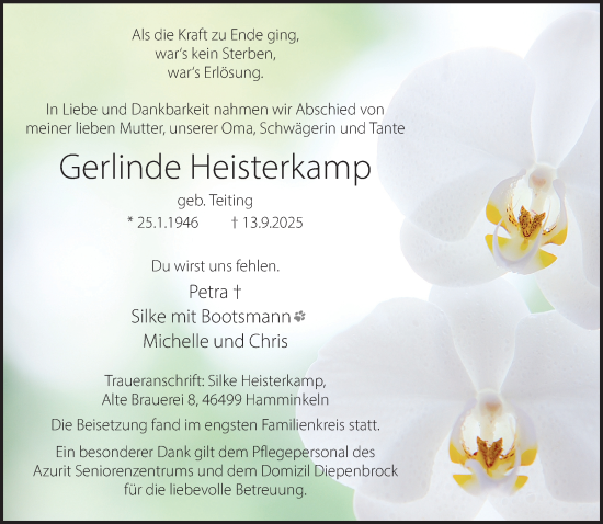 Traueranzeige von Gerlinde Heisterkamp 