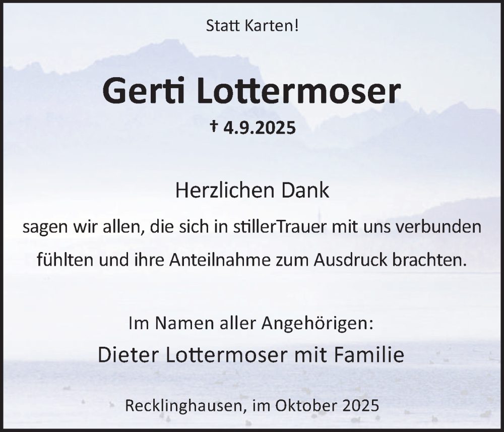  Traueranzeige für Gerti Lottermoser vom 11.10.2025 aus Trauer Vest