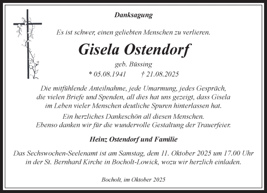 Traueranzeige von Gisela Ostendorf 