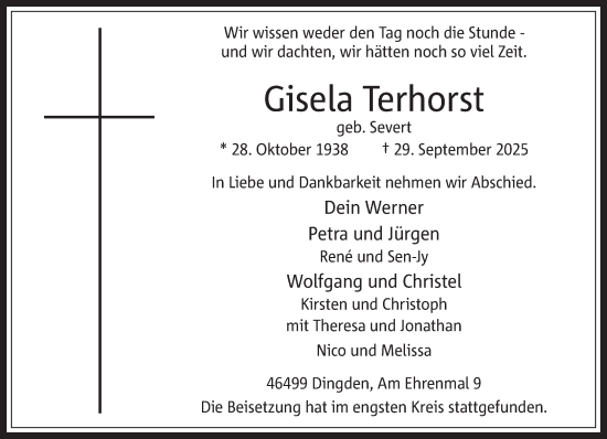 Traueranzeige von Gisela Terhorst 