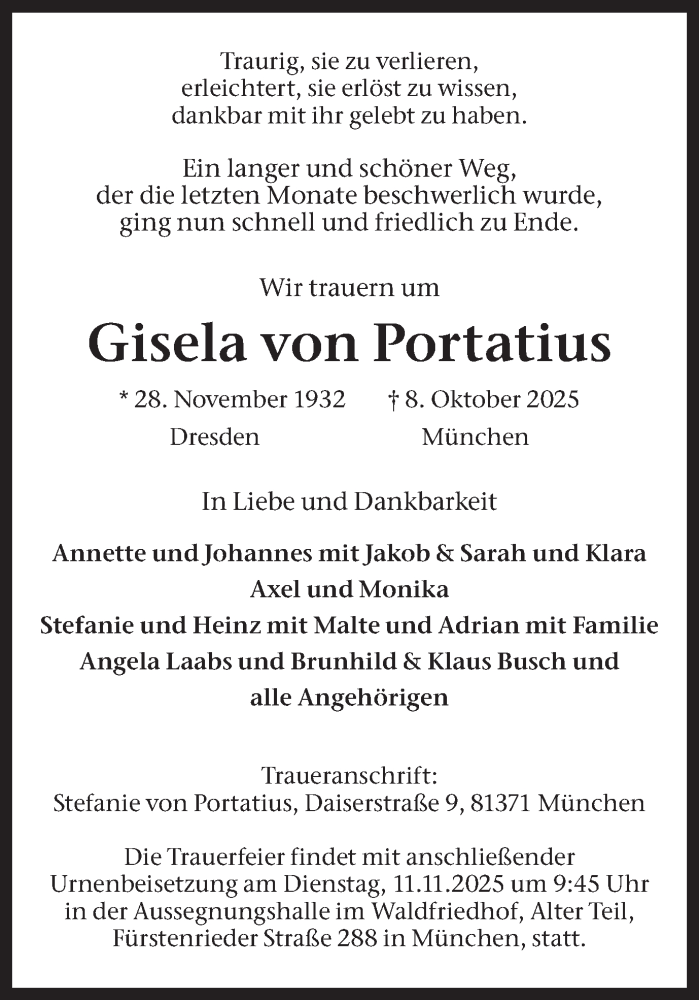  Traueranzeige für Gisela von Portatius vom 25.10.2025 aus Ruhr Nachrichten und Dorstener Zeitung
